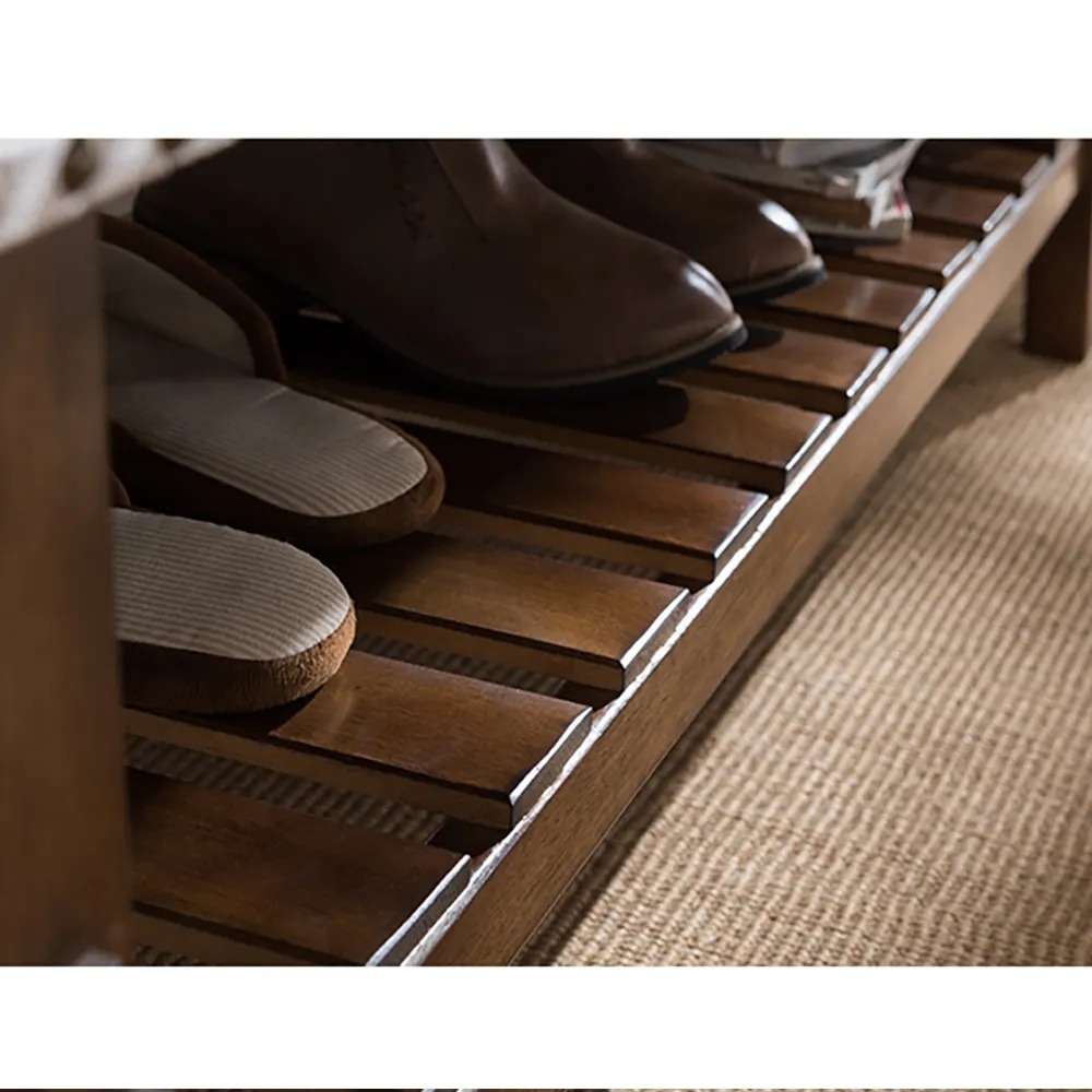 39.4" Modern Upholstered Ottoman Pouf Bench with Shoe Storage window image