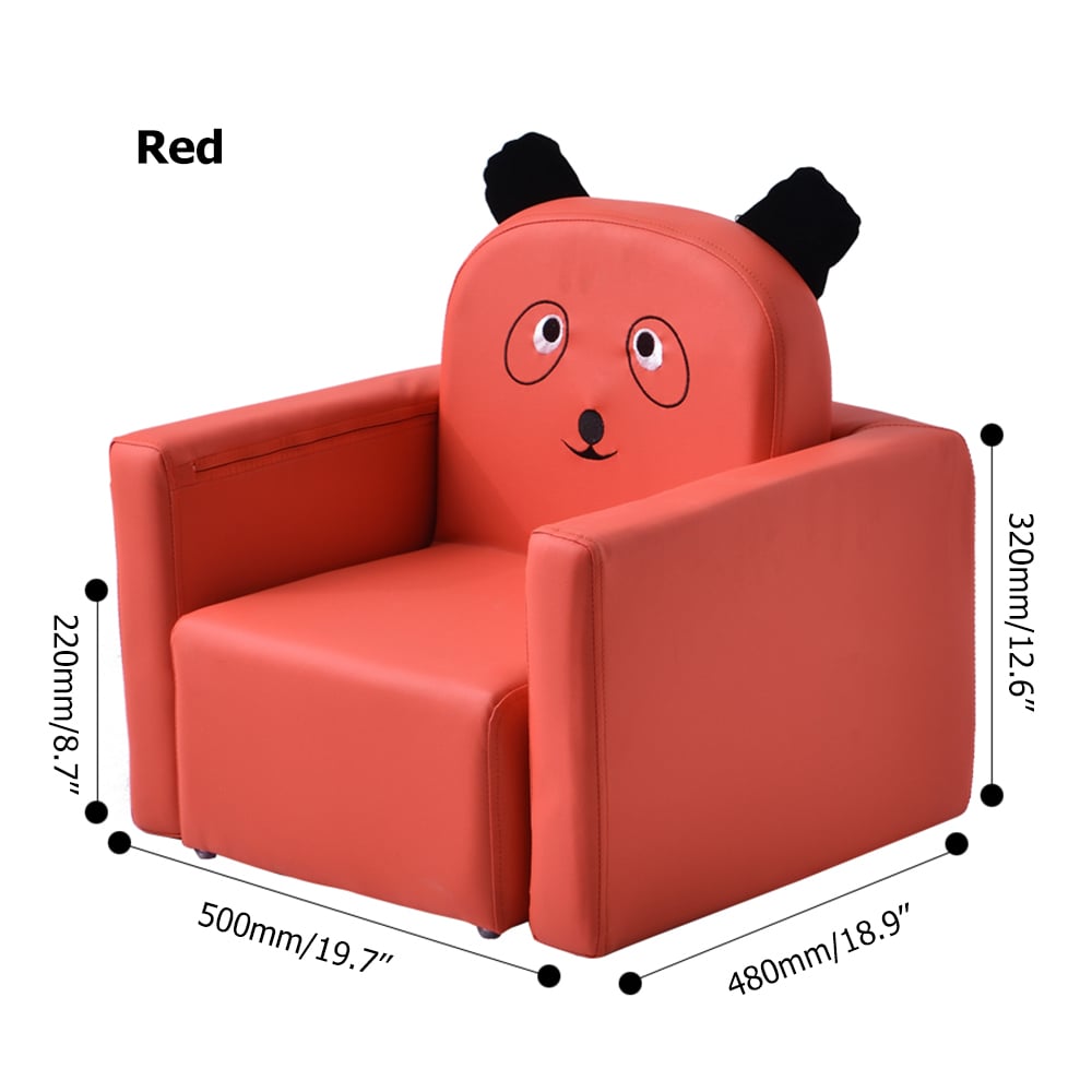 Red Leather Upholstered Kids Chair with Cute Cartoon Backrest window image