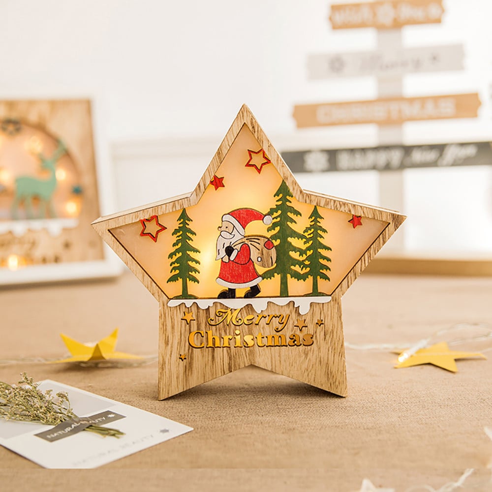 Christmas Decoration Table Lamp Wood Battery Operated LED Desktop Lamp Set of 2 C window image