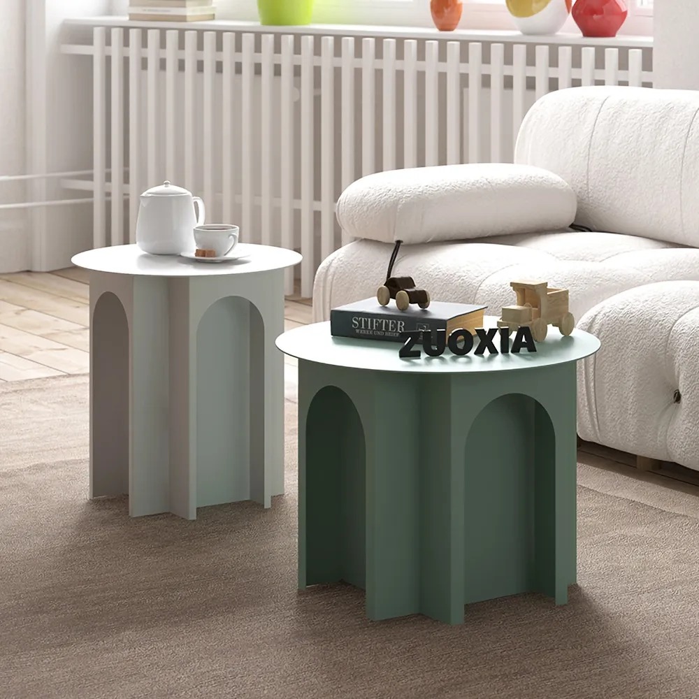 Green Nordic Sculpted Arch End Table with Round Top Bed Side Table in Small window image
