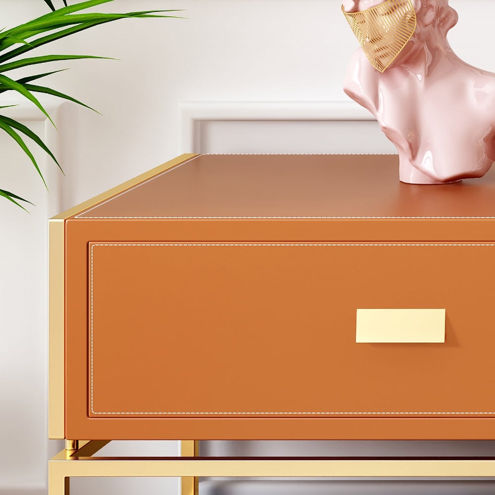 Modern 71" TV Stand Rectangular TV Stand With Drawers&Shelf Media Cabinet In Orange window image