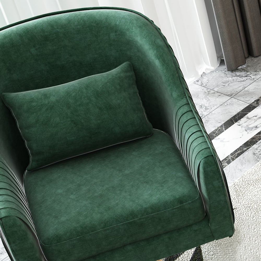 Green Velvet Accent Chair Modern Upholstered Arm Chair Pillow Included window image