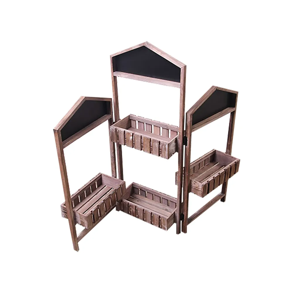 Rustic Wooden Foldable Garden Planter Stand with Blackboard window image