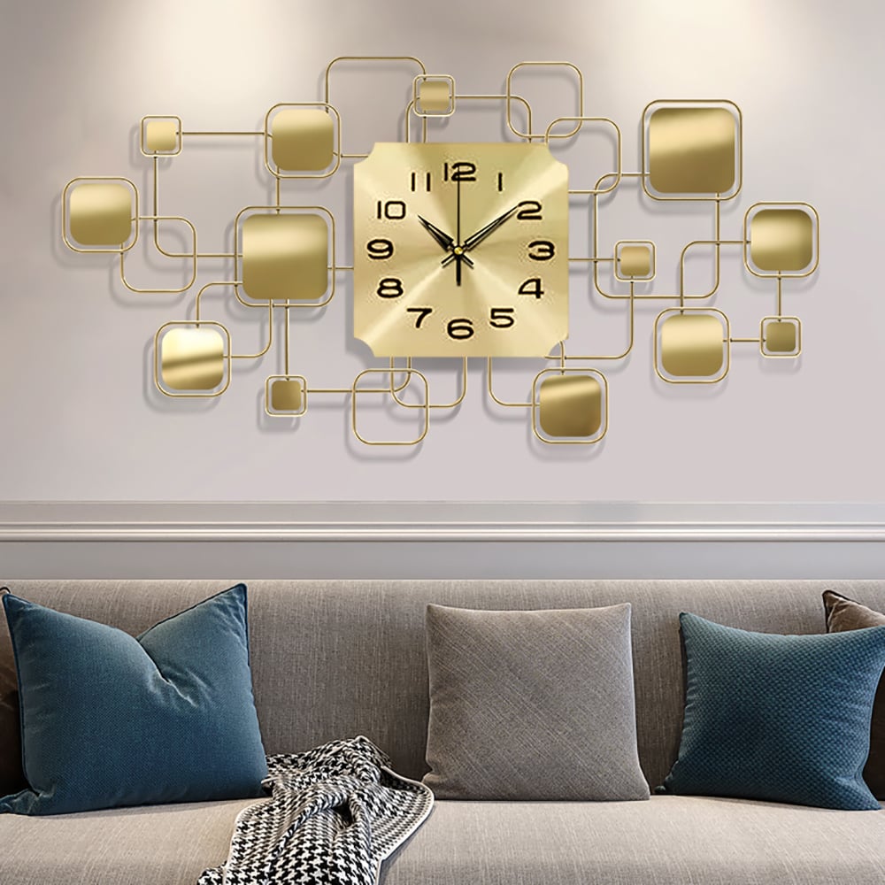 Style A 3D Geometric Square Design Modern Classic Golden Metal Wall Clock Home Decor window image