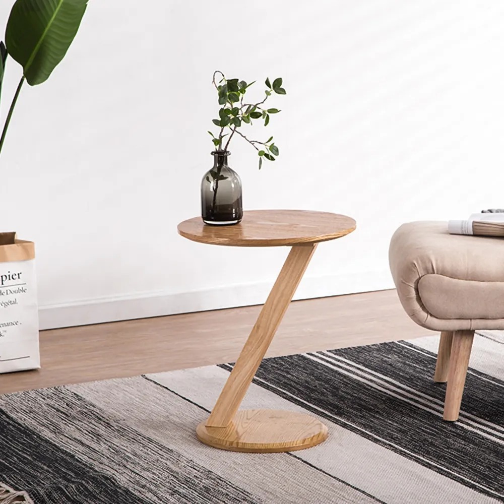 Natural Small Side Table Z-Shaped Wooden End Table window image