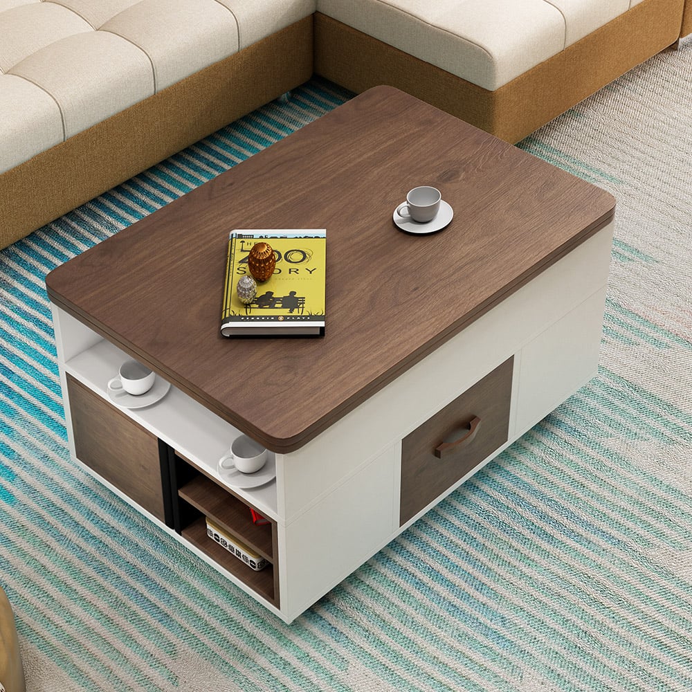 Vintage Lift Top Coffee Table Set with Storage & Stools Extendable in Walnut window image