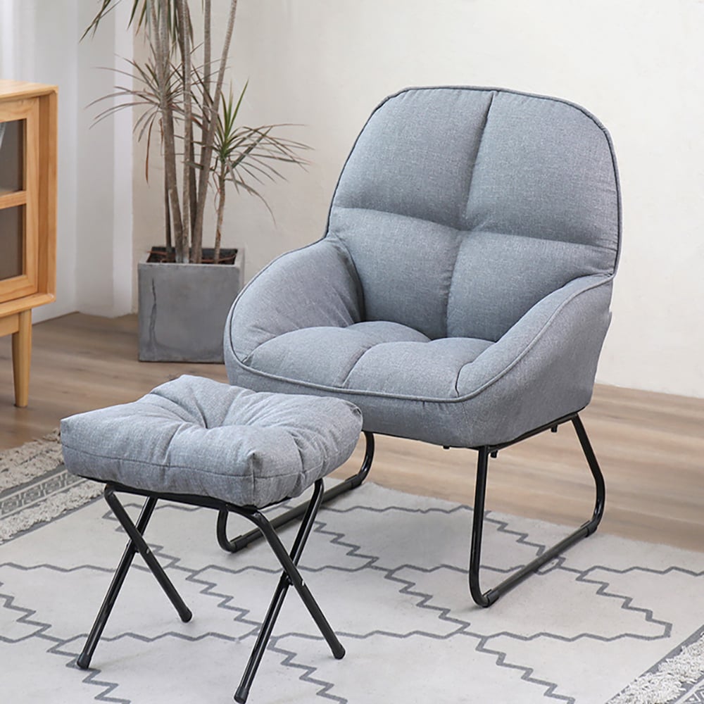 Modern Accent Chair Cotton&Linen Upholstered with Ottoman window image