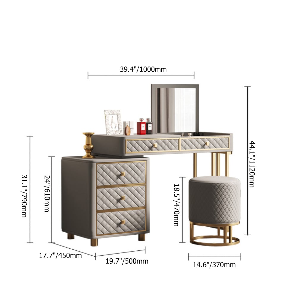 Grey Makeup Vanity Set Flip Top Dressing Table with Cabinet window image
