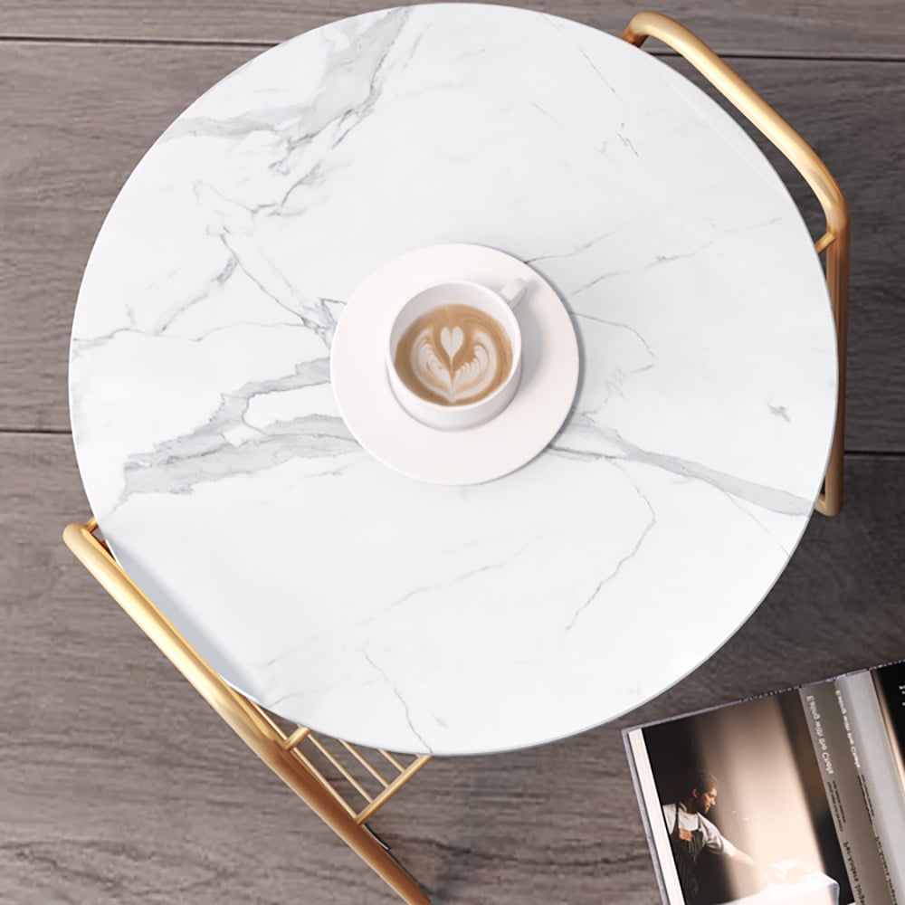 Gold Modern & Contemporary Side Table with Storage White Marble Top & Gold Metal Frame window image