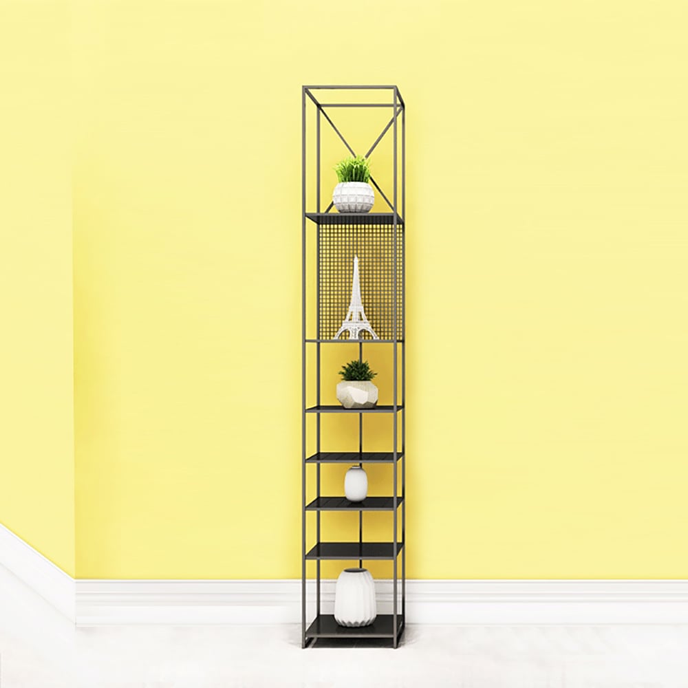 70" Black Rectangular Metal Freestanding Shelving Geometric Shelf with over 5 Tier window image