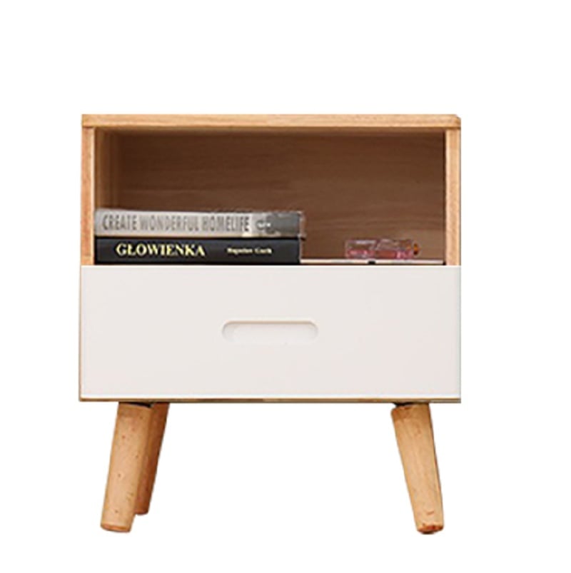 Nordic White Nightstand 1-Drawer Bedside Table with Legs window image