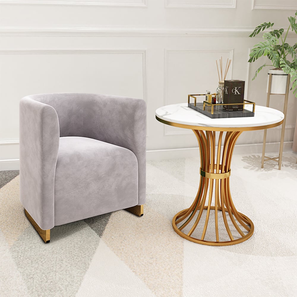 Gray Modern Accent Chair Velvet Upholstered Accent Chair Modern in Gold Base window image