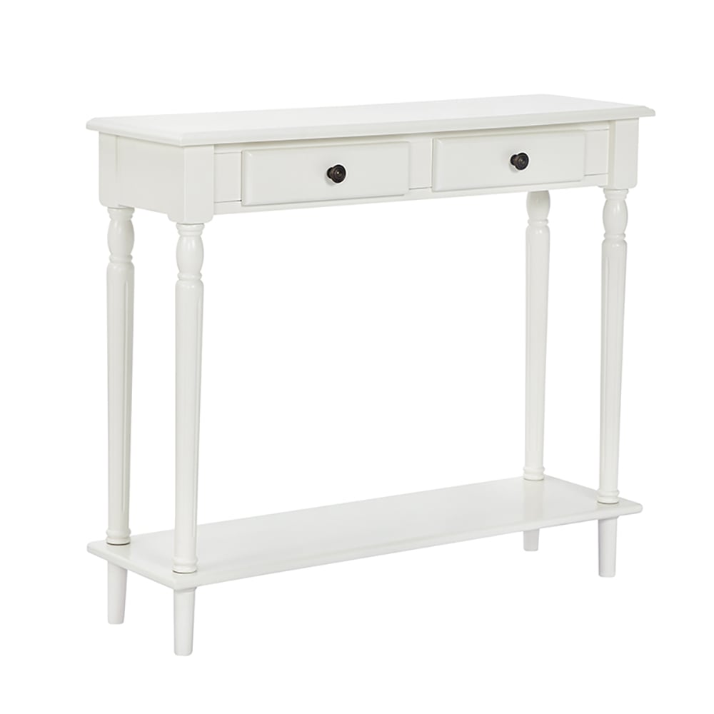 White Rubber Wood Narrow Console Table with Shelf & Drawers window image