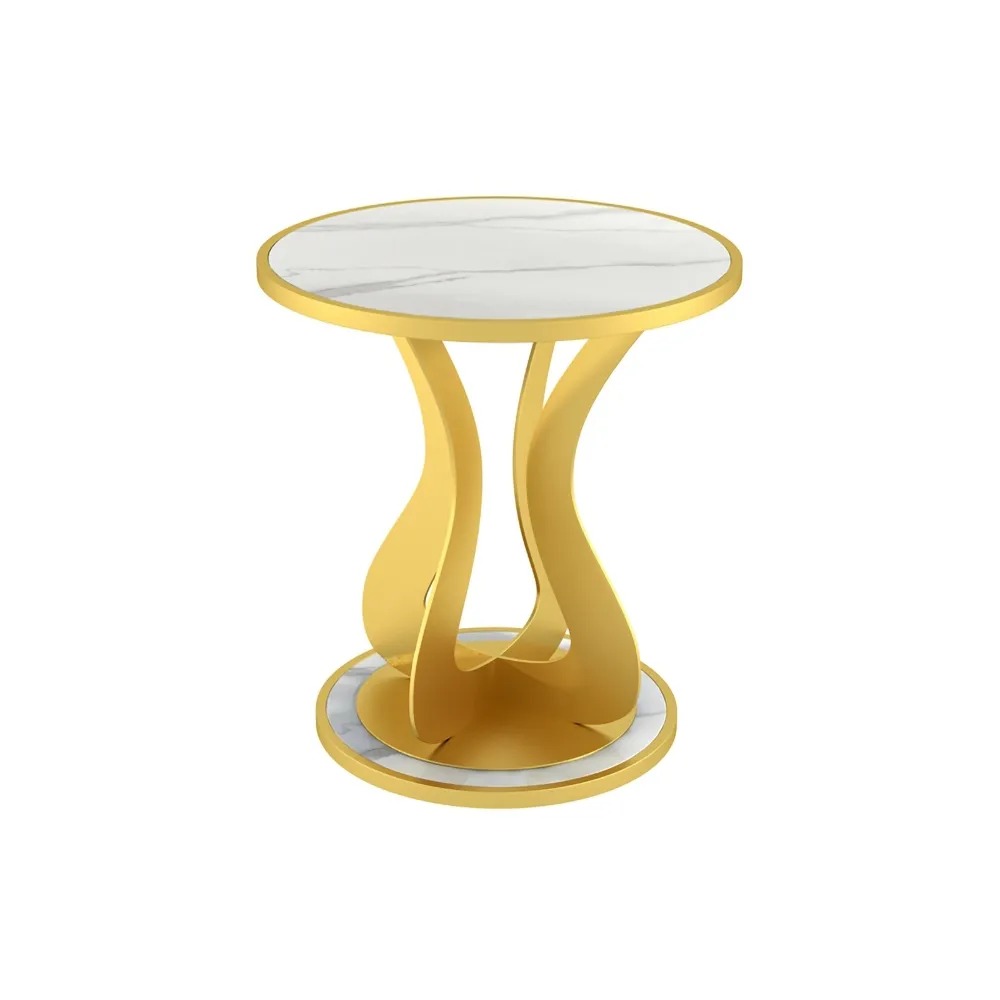 Modern White Round End Table with Marble Top Metal Base window image