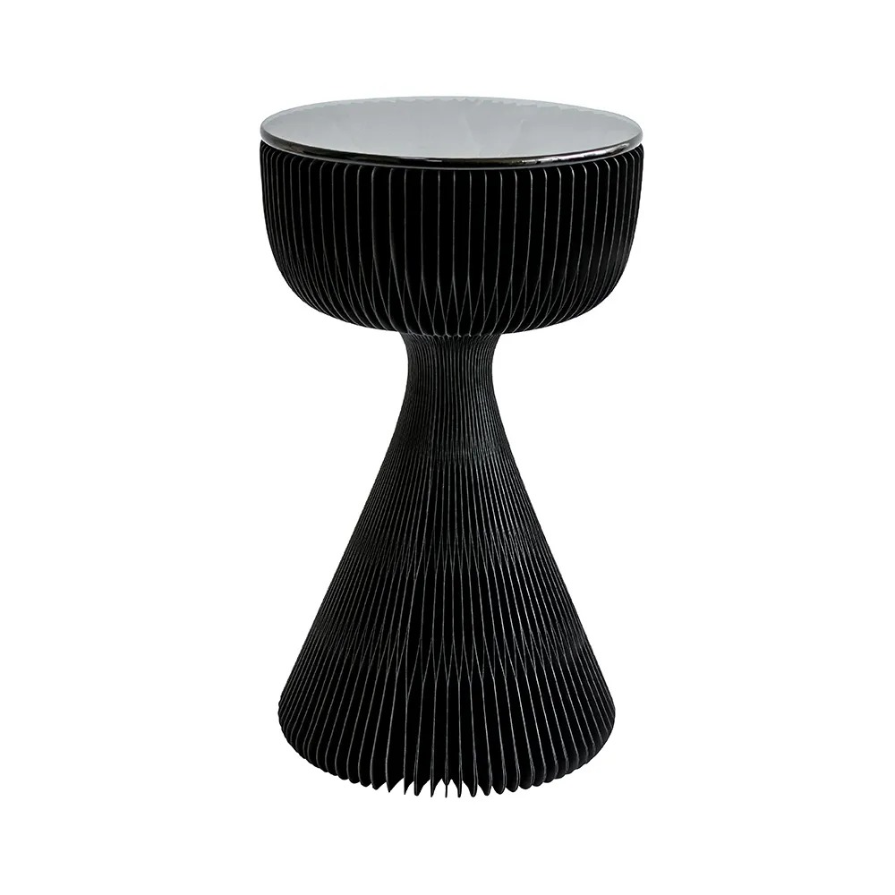Black Modern End Table with Tempered Glass Foldable Side Table Decor window image