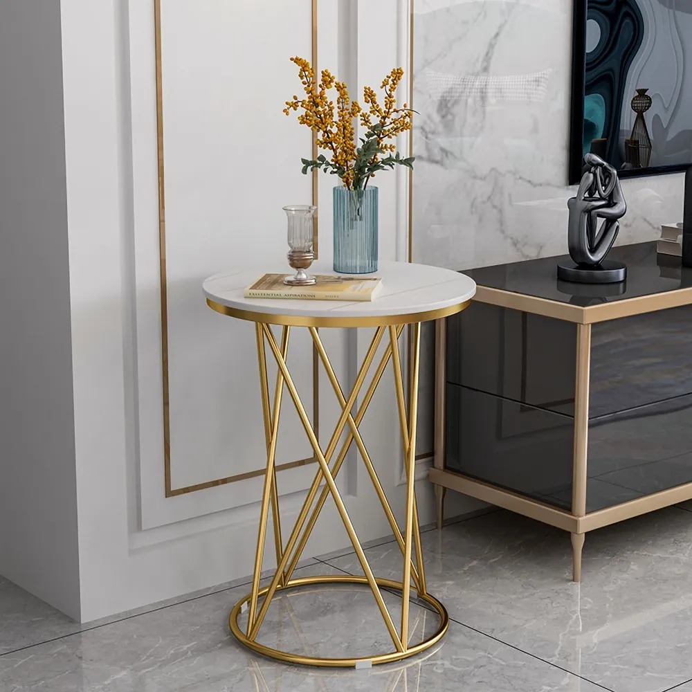White Modern Round Side Table with Sintered Stone Top End Table window image