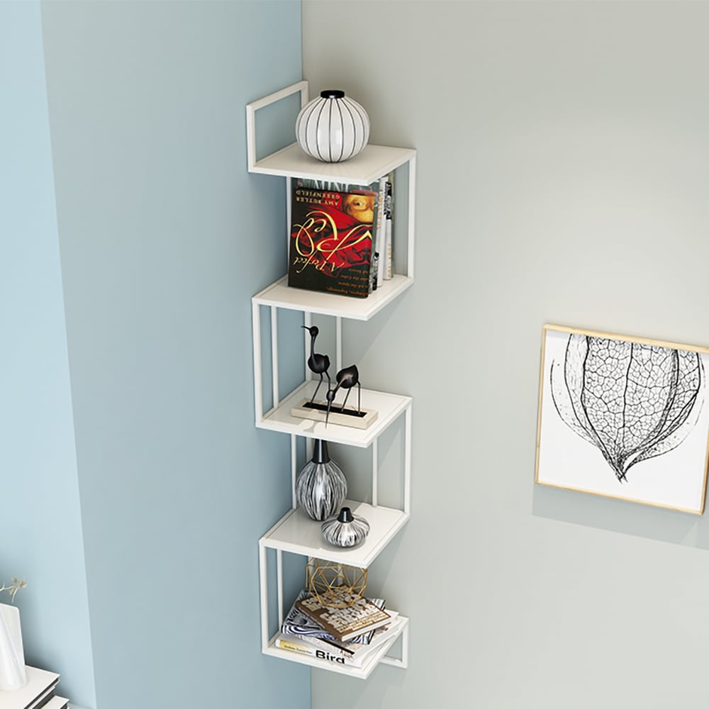 Floating Wall-Hung Bookshelf 5-Tier Storage Bookcase Office-White window image