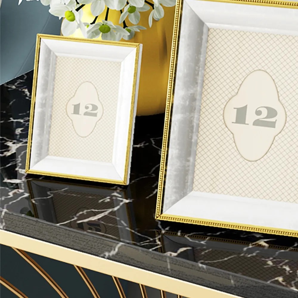 2-Tiered White Side Table with Storage with Marble Top Metal Frame window image