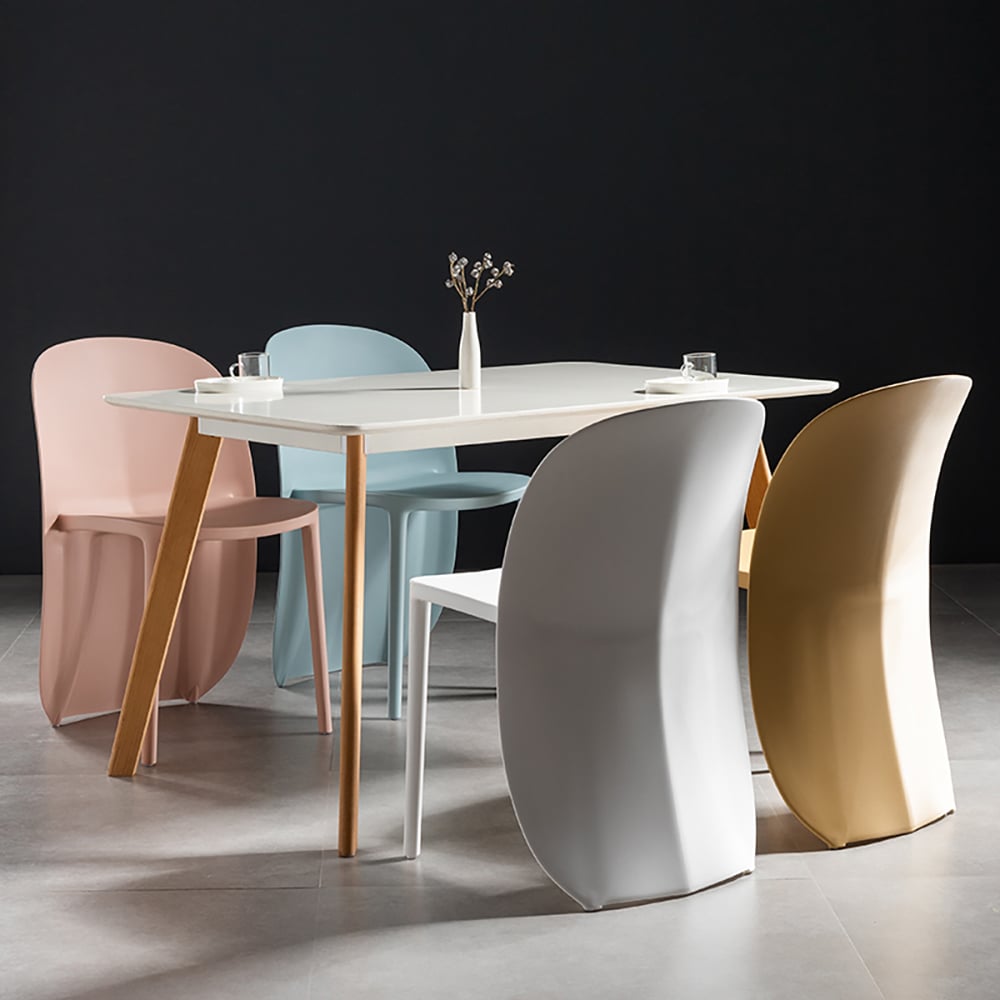 Modern Pink Dining Chair PP Plastic Unique Backrest Armless Chair window image
