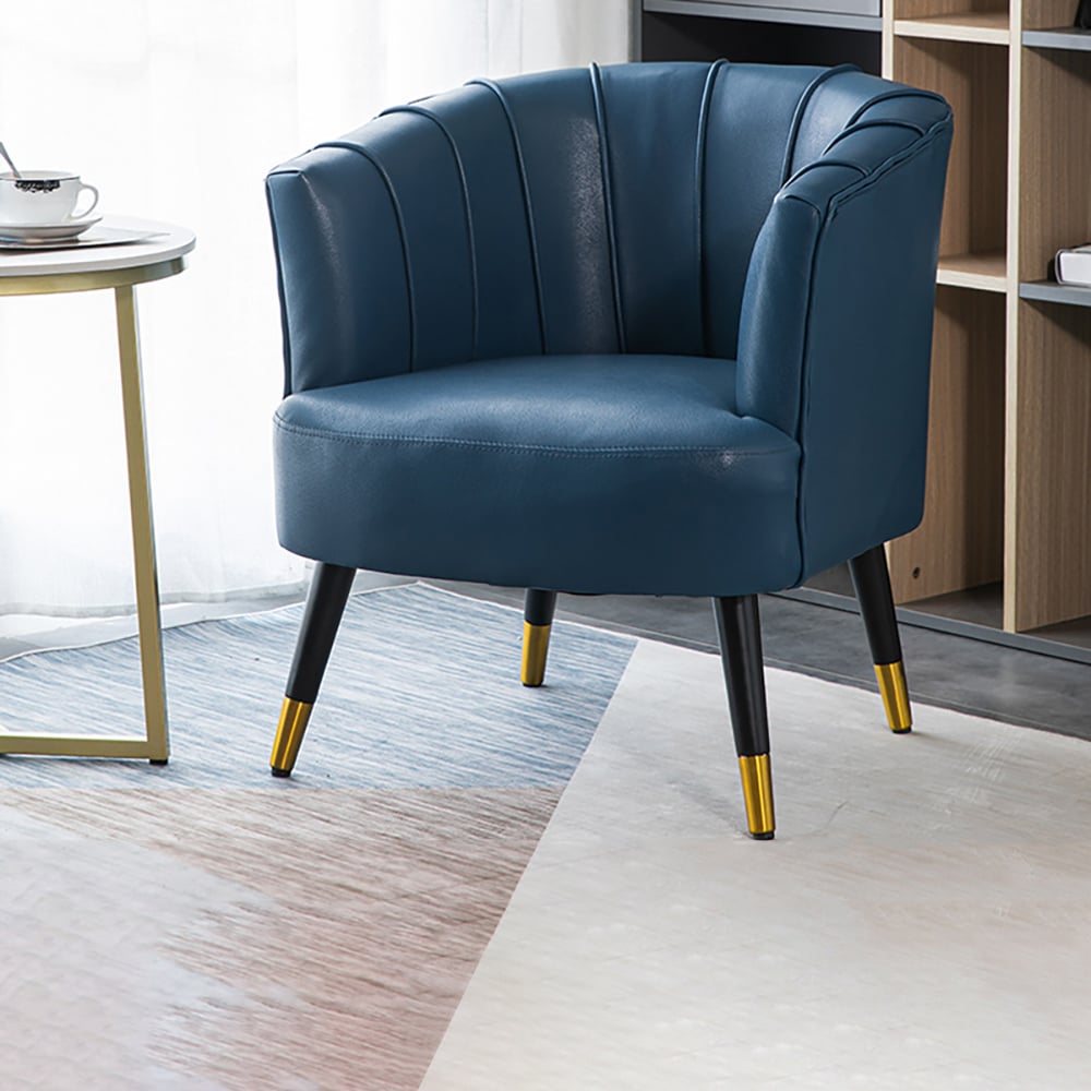 Modern Accent Chair Leath-aire Upholstered Chair Blue window image