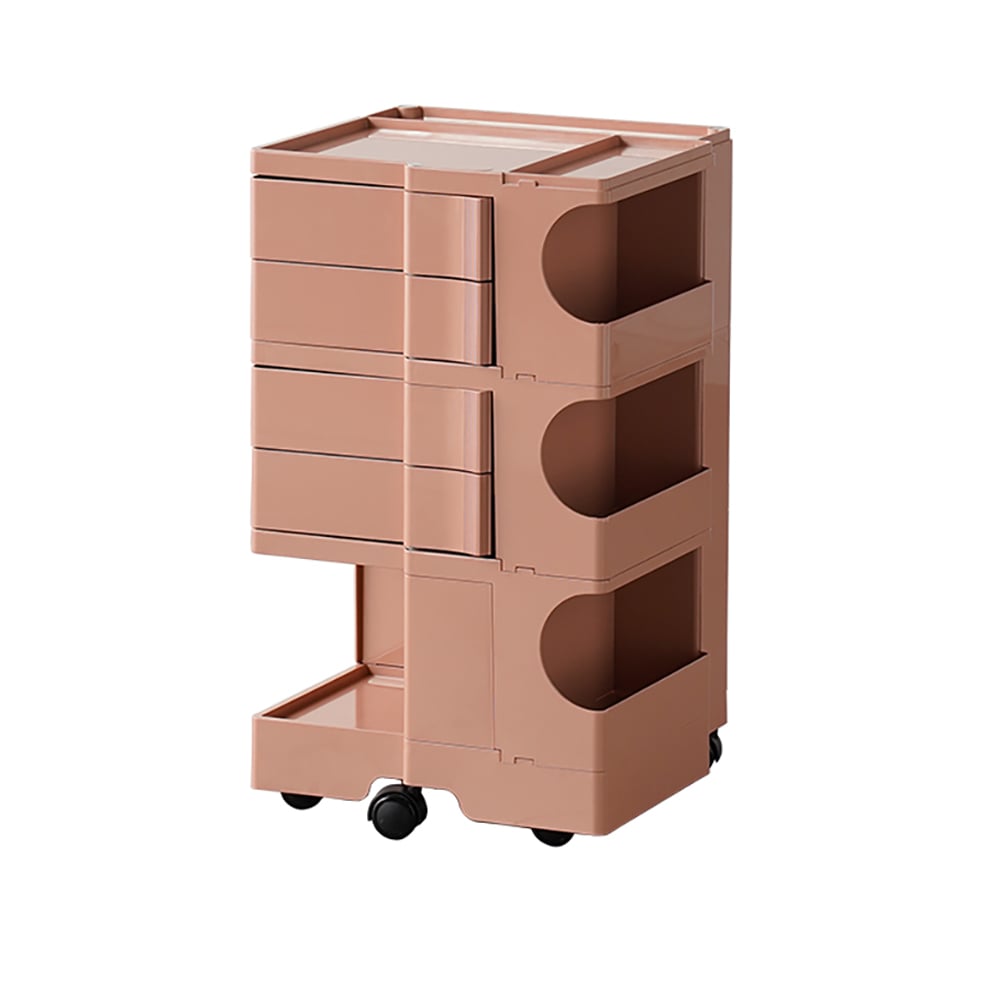 Pink End Table with Storage & Wheels Multifunction Side Table window image
