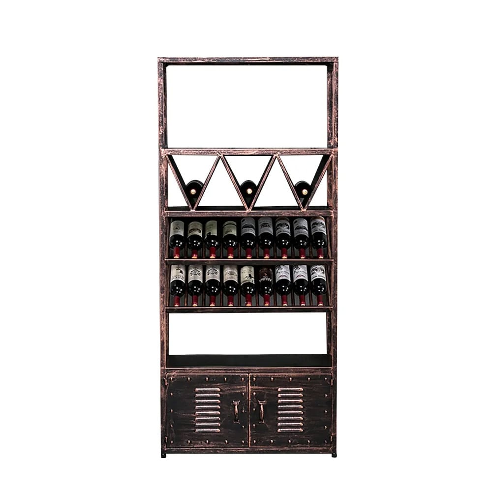 Industrial Contemporary Standing Metal Wine Rack in Antique Brass window image