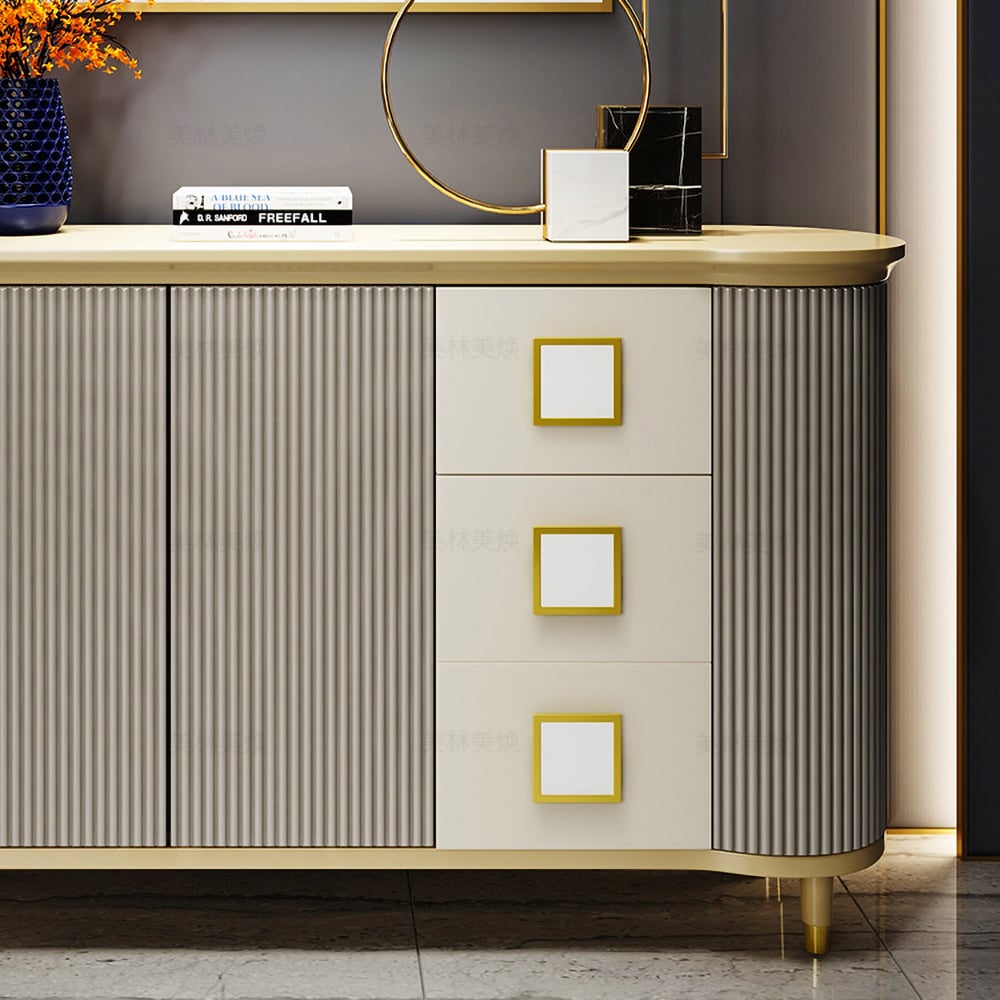 59" Modern Champagne Sideboard Buffet with Doors & Drawers & Shelf in Gold window image