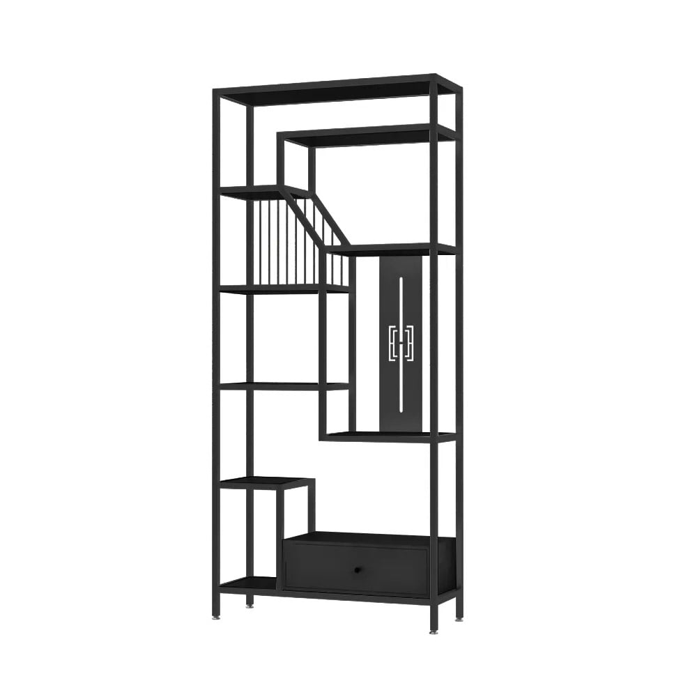 1800mm Modern Black Etagere Bookshelf with Drawer window image