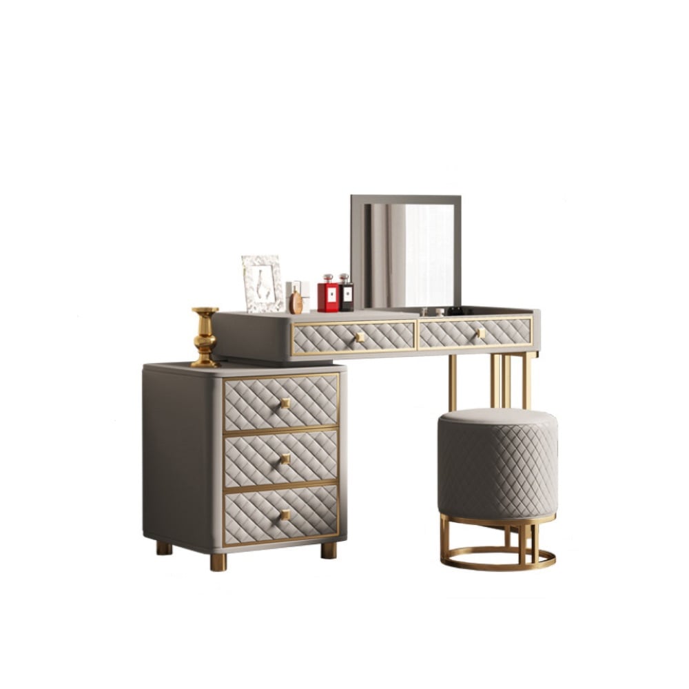 Grey Makeup Vanity Set Flip Top Dressing Table with Cabinet window image