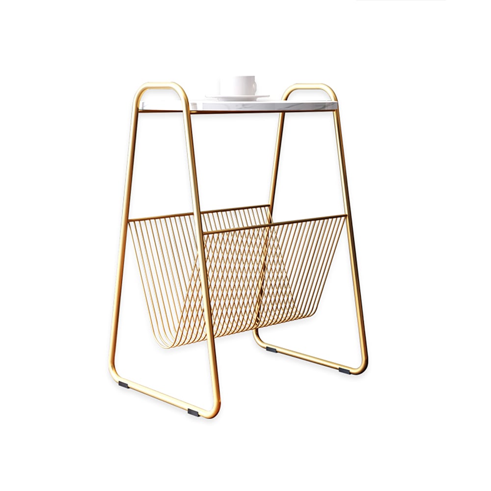 Gold Modern & Contemporary Side Table with Storage White Marble Top & Gold Metal Frame window image