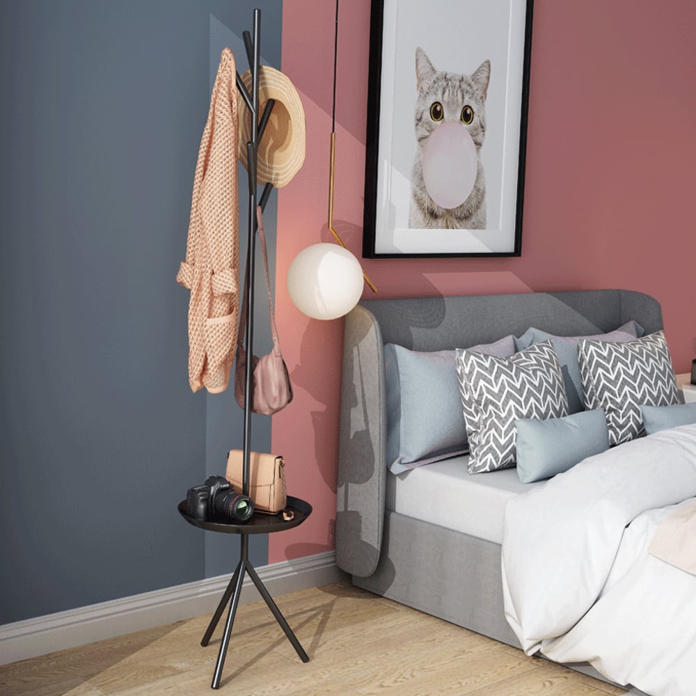 Clothing Rack Coat Stand with Table Modern Black