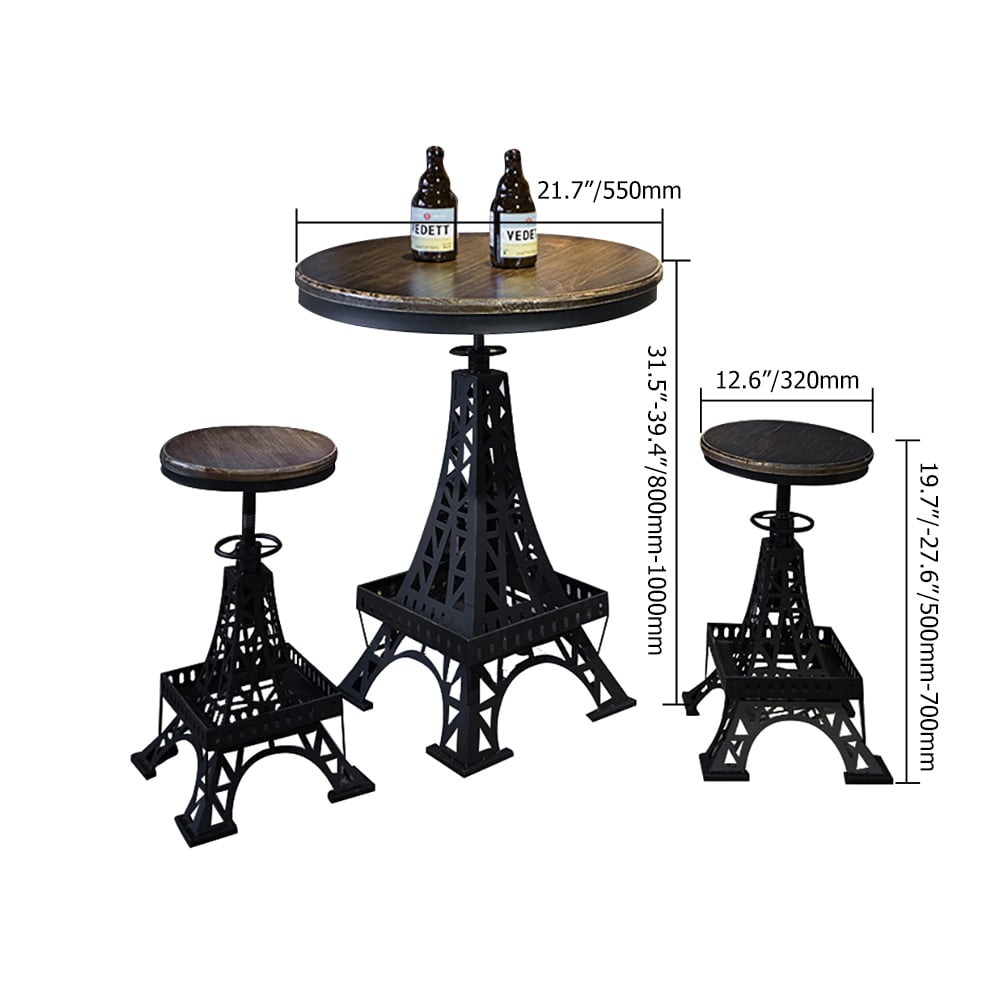 Industrial Bar Set with Stools Wood Top & Metal Base Adjustable Height Table & Bar Stools window image