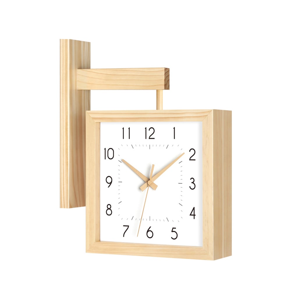 Nordic Square Wall Clock Double-Sided Minimalist Solid Wood Clocks window image