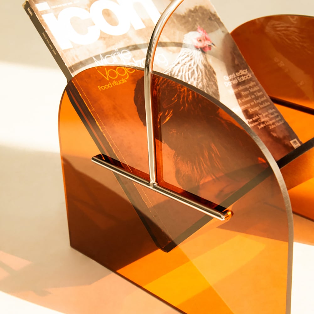 Modern Unique End Table Magazine Rack in Orange window image