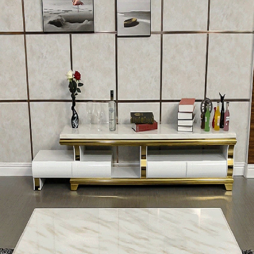 TV Stand Faux Marble Top Extendable Media Console with 4 Drawers for TVs up to 2159mm window image