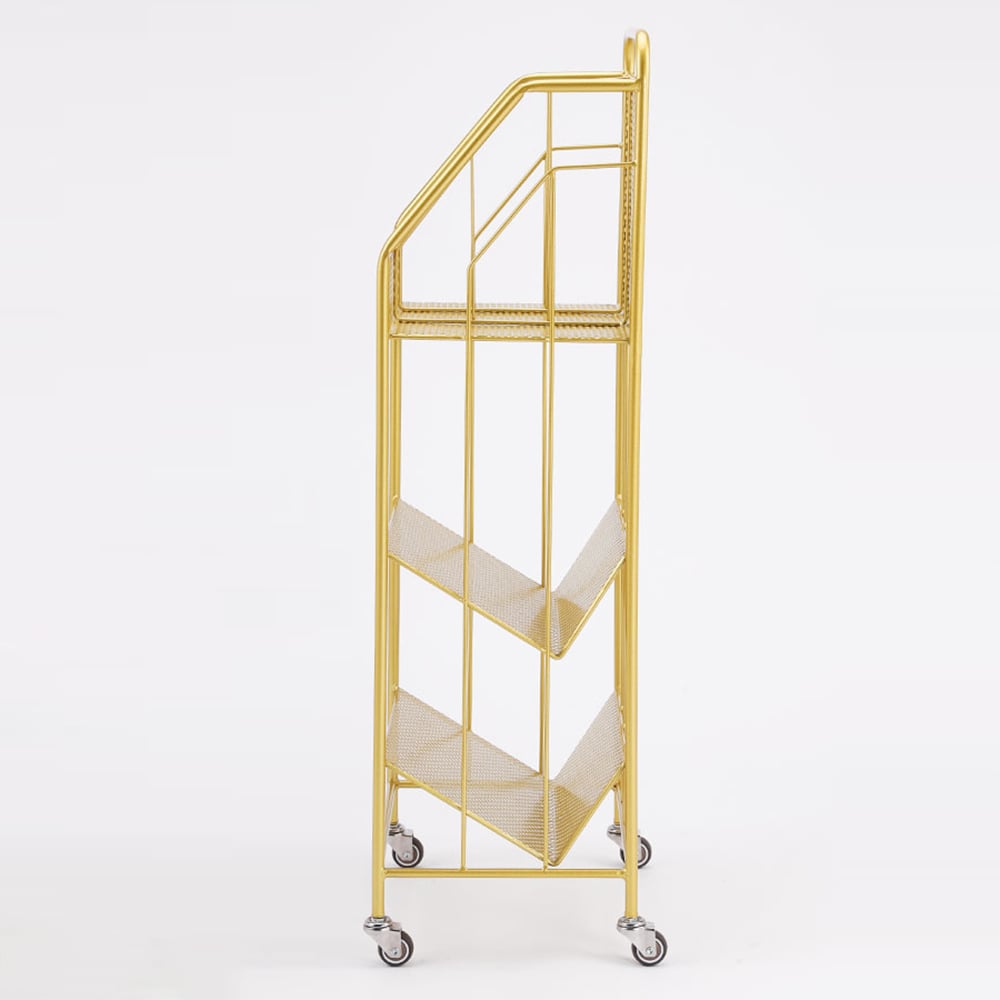 Étagère à livres rectangulaire moderne à 3 niveaux avec bibliothèque à roulettes en or 990 mm image de fenêtre