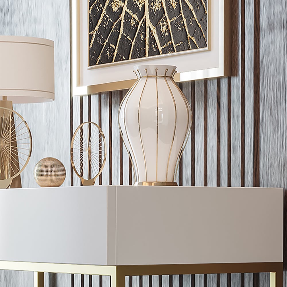 White Console Table with Drawers & Shelf Metal Frame window image