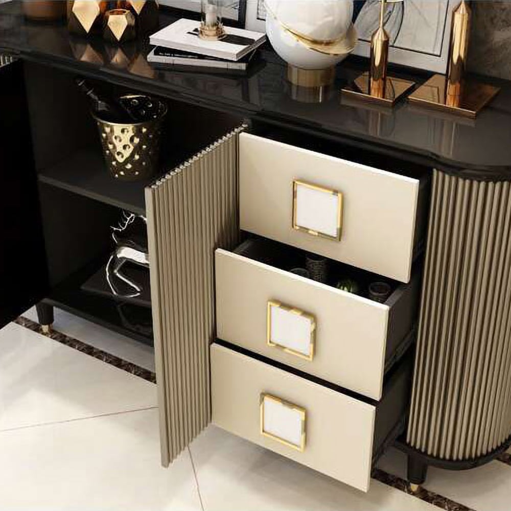 1500mm Modern Black Sideboard Buffet with Doors & Drawers & Shelf in Gold window image