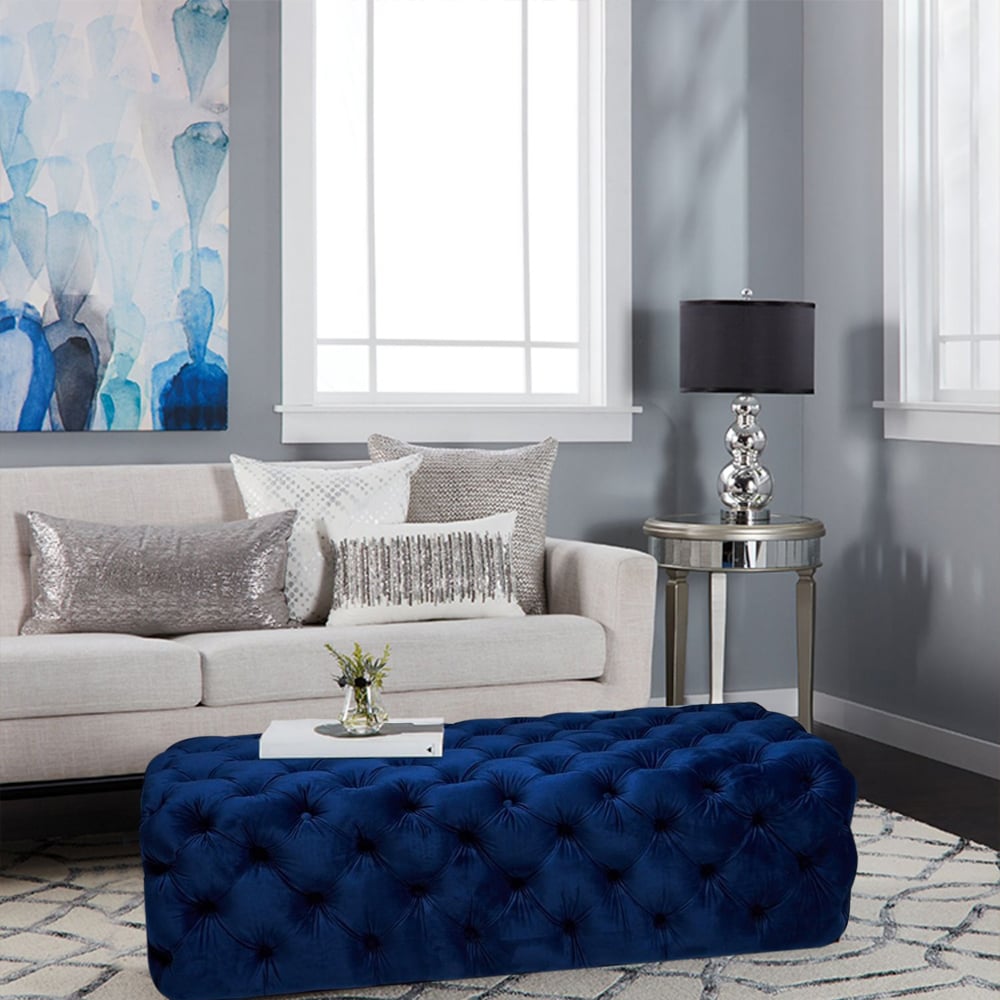 Banquette capitonnée rembourrée en velours Bleu 1200 mm image de fenêtre