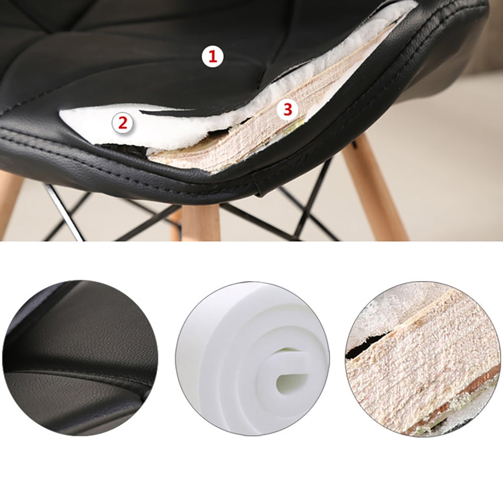 Morden Dining Chair Bucket Seat Upholstered Armless PU Leather Solid Beech Legs Chair Set of 2 window image