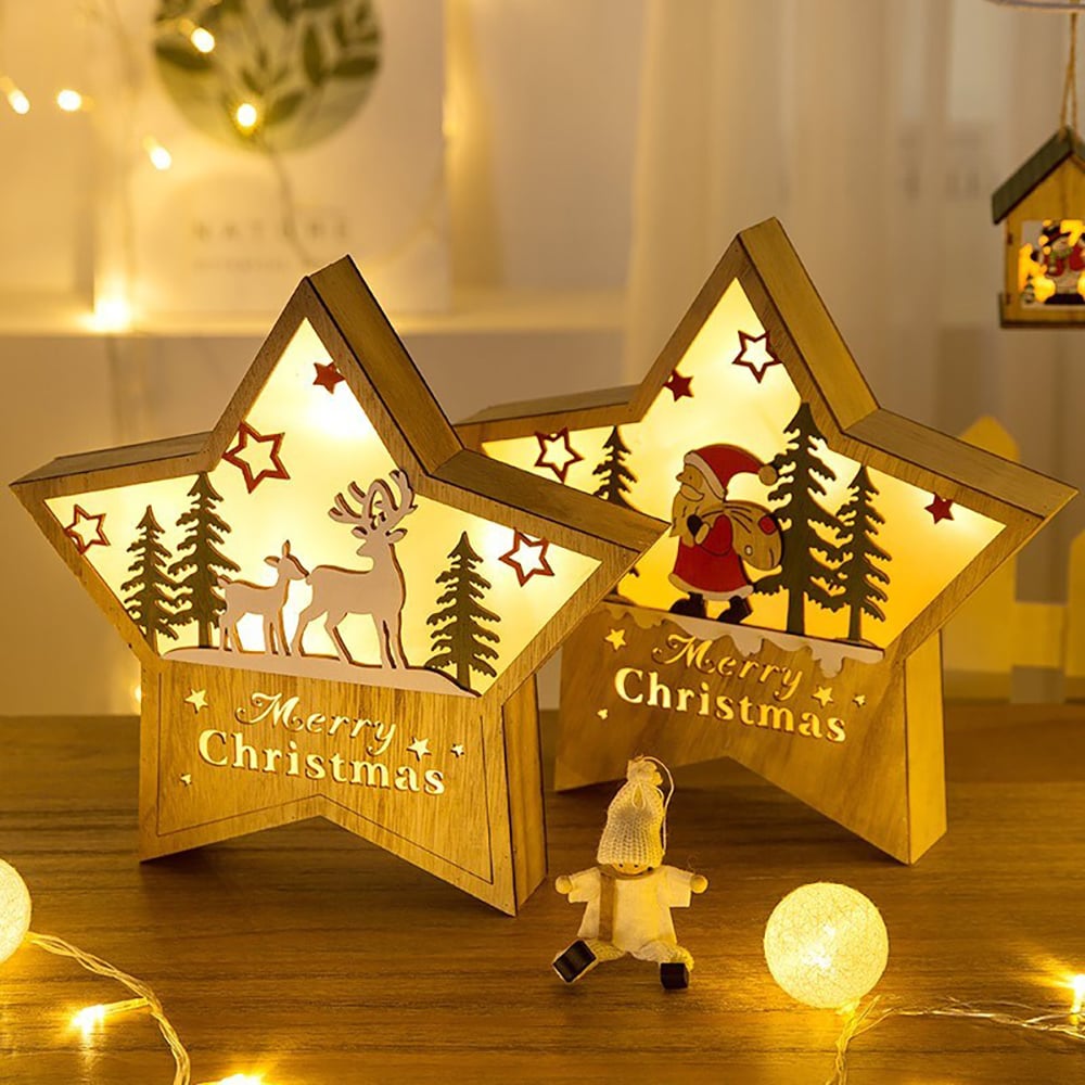 Christmas Decoration Table Lamp Wood Battery Operated LED Desktop Lamp Set of 2 C window image
