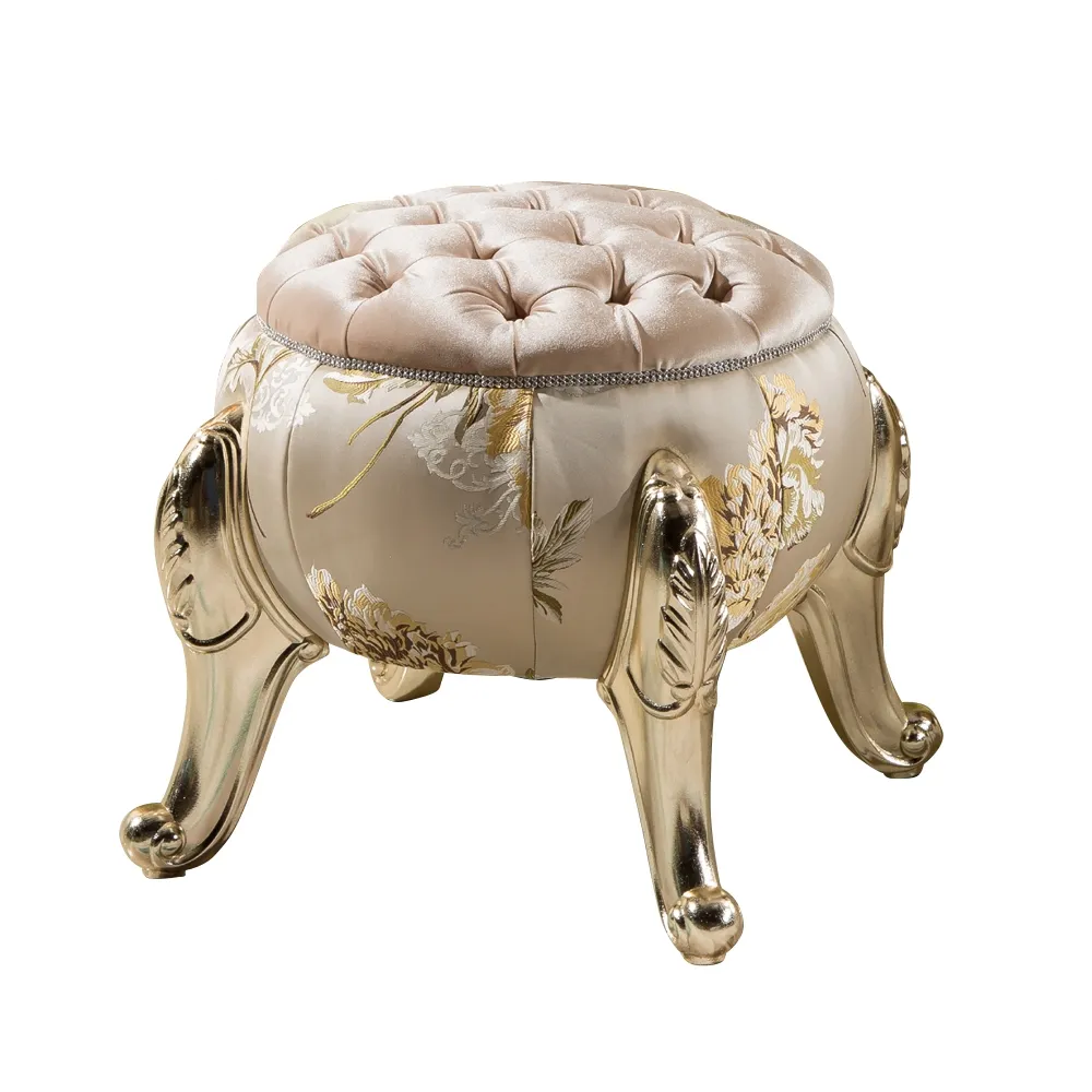 Retro Pumpkin Stool Ottoman Tufted Upholstered Round Ottoman window image