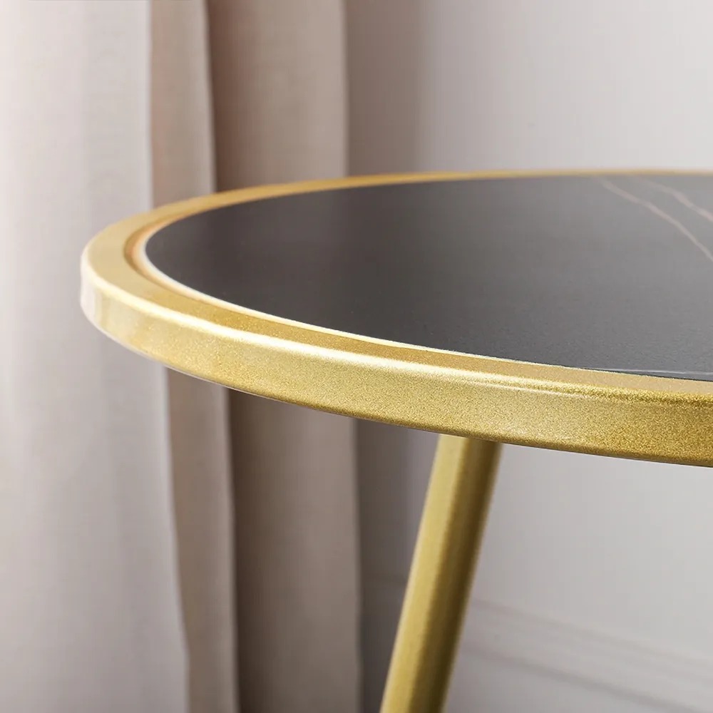 Black Round Side Table with Storage Sintered Stone Top End Table window image