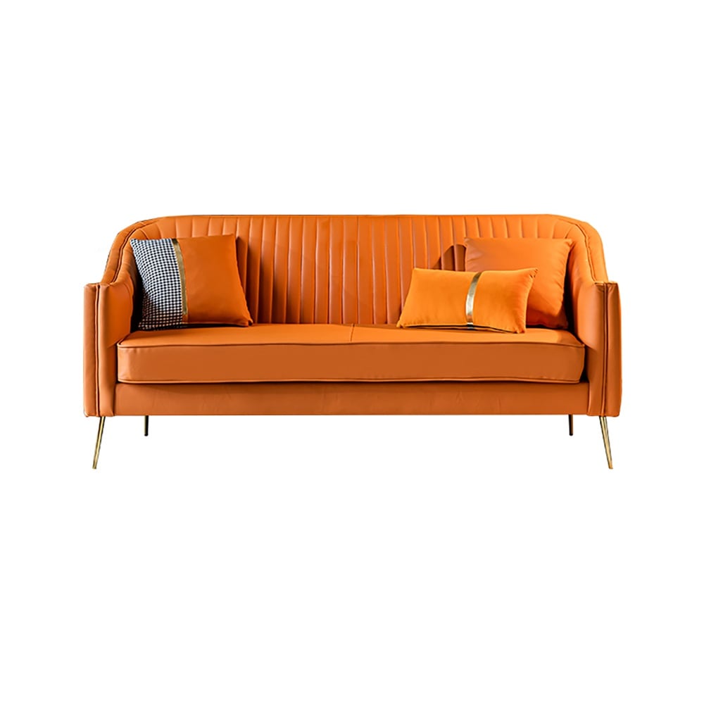 Moderne gestoffeerde bank 3-zits modern gouden poten bankkussen inbegrepen Vensterafbeelding