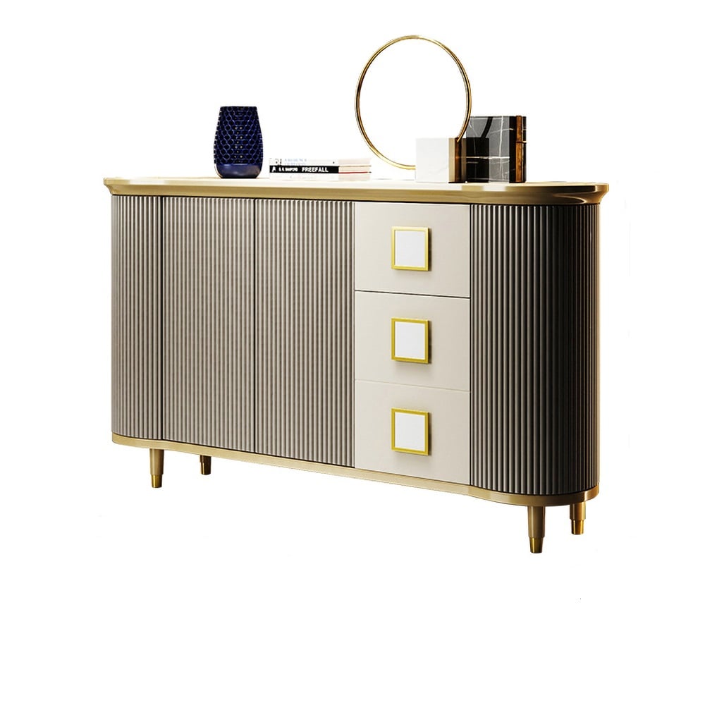 59" Modern Champagne Sideboard Buffet with Doors & Drawers & Shelf in Gold window image