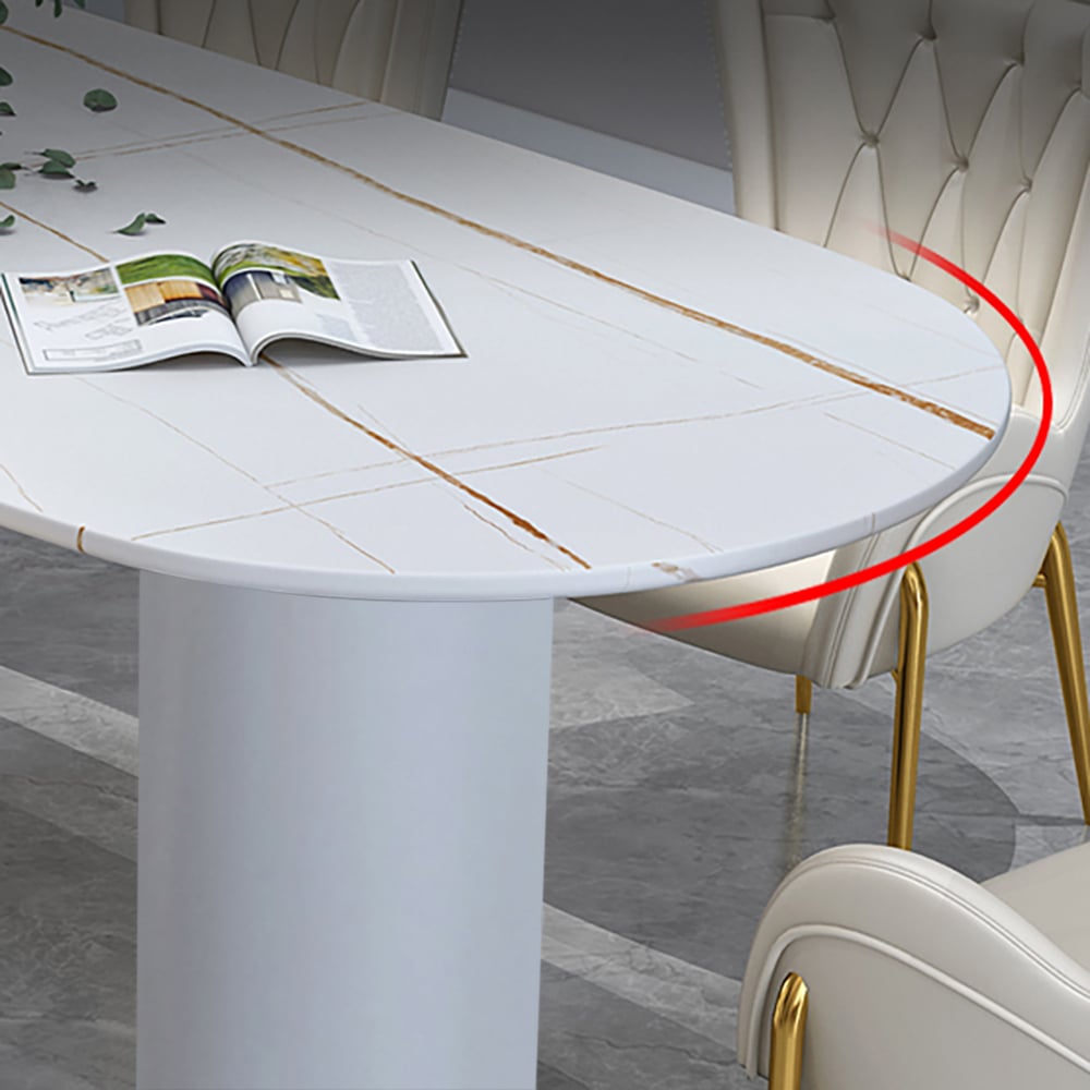 63" White Dining Table with Sintered Stone Top & Metal Frame window image