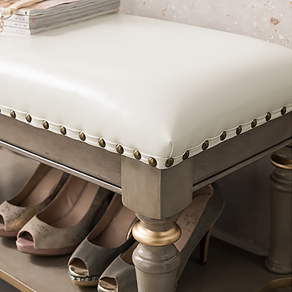 900mm Cushioned Bench White Upholstered Bench with Storage window image