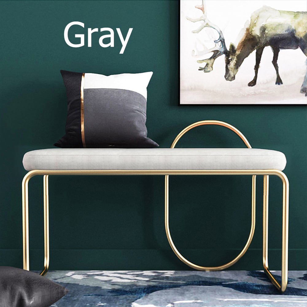 Gray Entryway Bench Upholstered Velvet Modern Bench in Gold window image