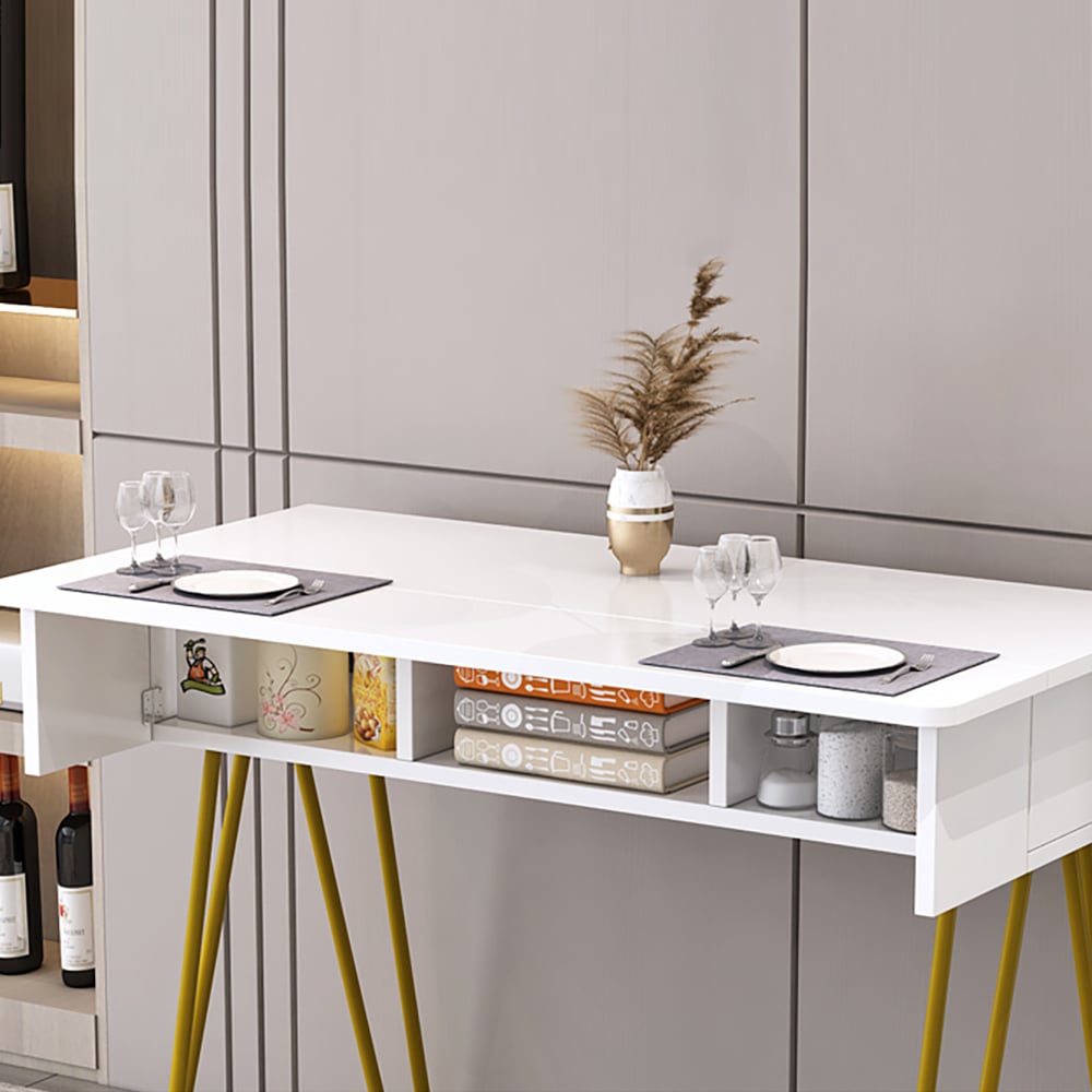 White Desk with Storage Writing Desk Metal Legs in Gold window image
