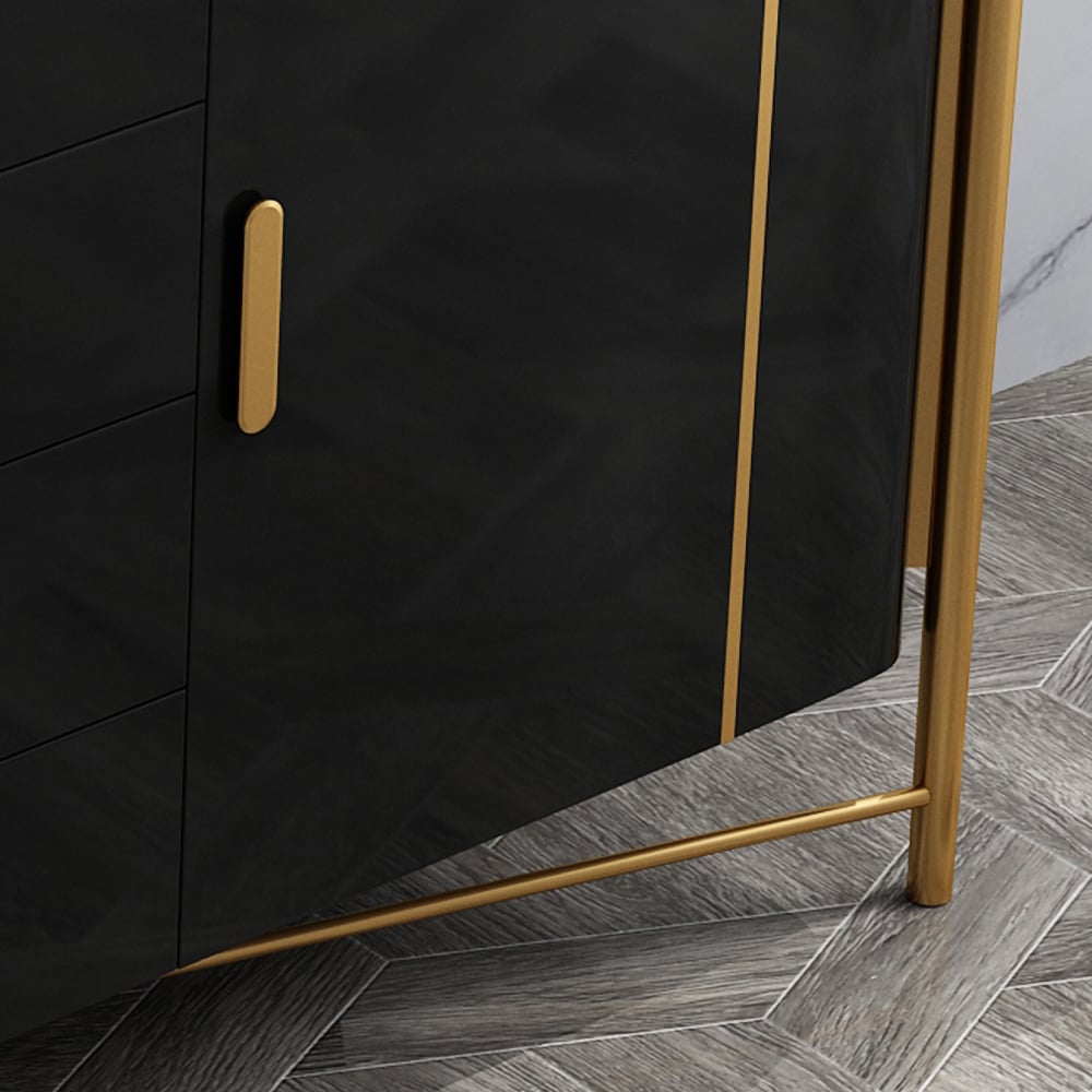 Modern White and Black Sideboard Cabinet with Drawers & Faux Marble Top Gold Legs window image